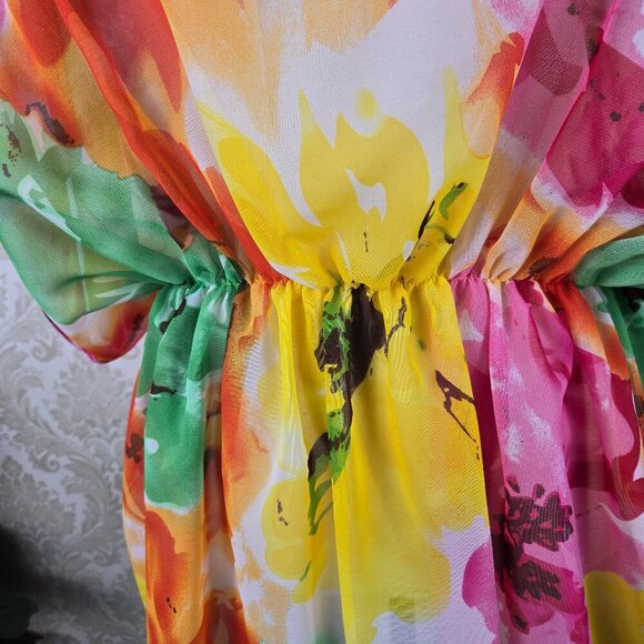 Le Moda One Size Sheer Floral Print Swim Cover Up Elastic Waist Armholes - Picture 3 of 10